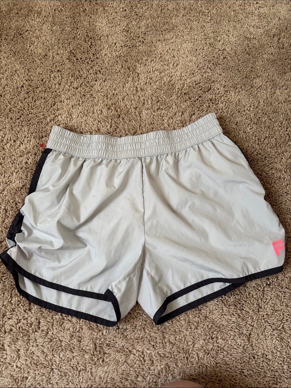Fila Light Gray Athletic Shorts with Black Trim and Pink Logo